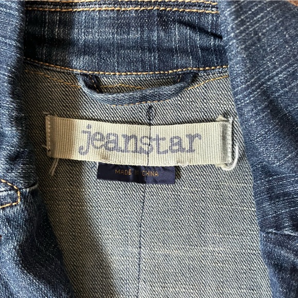 Jean Jacket Women Medium Blue Sunset Portrait Fitted Long Sleeve Denim Button Up - Picture 6 of 11